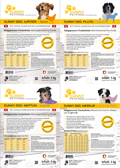 SUNNY Petfood QUATTRO - KALTGEPRESST - alle 4 Sorten 20 kg